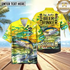 Maxcorners Tuna Fishing Beer Drinker Yellow Sky Pattern Sport Jersey Personalized Name, Team Name Hawaiian Shirt