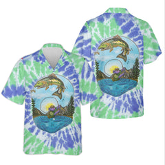 Maxcorners Bear Fishing Green And Purple Cool Tie Dye Patterns Fishing UPF Shirts, Fishing Gifts For Men, Men's Fishing Shirt