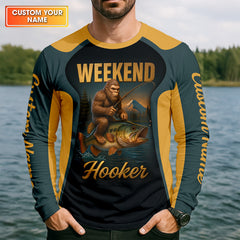 Maxcorners Weekend Hooker Sasquatch Fishing UPF Shirts, Funny Fishing Shirt, Men's Fishing Shirt