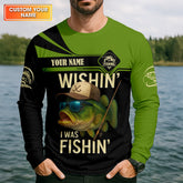 Maxcorners Wishing I Was Fishing Funny Fishing Shirt, Bass Fishing Shirt, SPF Shirt For Men, Men's Fishing Shirt