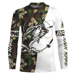 Maxcorners Custom skull camo Bass Long sleeve performance Fishing Shirts, Halloween Bass Fishing gifts LM0201