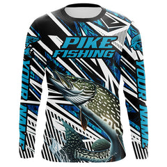 Maxcorners Pike Fishing Custom Long Sleeve Shirts, Blue Camo Pike Tournament Fishing Jerseys For Men And Women LM2408