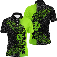 Maxcorners Black And Green Custom Unisex Bowling Tournament Team Shirts, Bowling Ball And Wings Jerseys