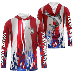 Maxcorners Custom 3D Flame American Flag Walleye Long Sleeve Fishing Shirts, Patriotic Walleye Fishing Jerseys LM0501