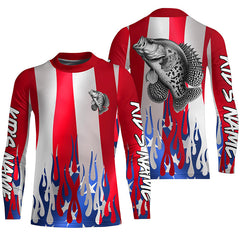 Maxcorners Custom 3D Flame American Flag Crappie Long Sleeve Fishing Shirts, Patriotic Crappie Fishing Jerseys LM0501