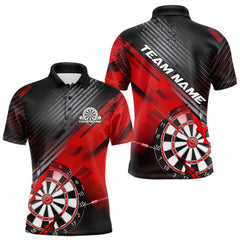 Maxcorners Custom Grunge Red Dartboard Dart Team Polo Shirts For Men, Dart Players Jerseys MT0410