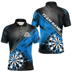 Maxcorners Custom Grunge Blue Dartboard Dart Team Polo Shirts For Men, Dart Players Jerseys MT0410