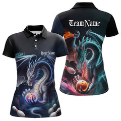 Maxcorners Blue Smoke Custom Dragon Bowling Team Polo Shirts For Men And Women Dragon Bowling Tournament Shirt