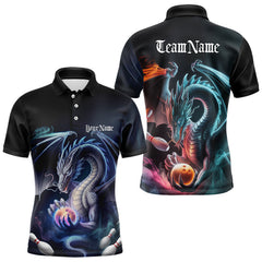 Maxcorners Blue Smoke Custom Dragon Bowling Team Polo Shirts For Men And Women Dragon Bowling Tournament Shirt