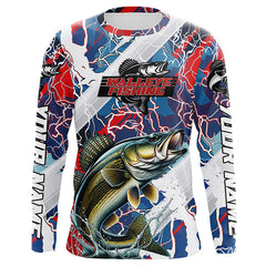Maxcorners Red, White And Blue Lightning Camo Custom Walleye Long Sleeve Tournament Fishing Shirts LM2408