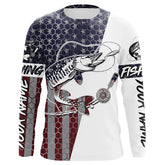 Maxcorners Custom Musky Fishing American Flag Shirts, Patriotic Musky Long Sleeve Fishing Jerseys LM0501