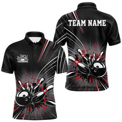 Maxcorners Custom Black And Red Grunge Bowling Team Jerseys, Men Bowling Polo Shirts MT0708