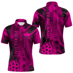 Maxcorners Black And Pink Flame Custom Pickleball Polo Shirts For Men, Team Pickleball Jerseys LM2206