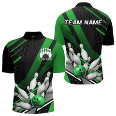 Maxcorners Custom Black And Green Bowling Team Jerseys, Striking Bowling League Polo Shirt For Men MT0609