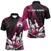 Maxcorners Custom Black And Pink Bowling Team Jerseys, Striking Bowling League Polo Shirt For Men MT0609
