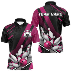 Maxcorners Custom Black And Pink Bowling Team Jerseys, Striking Bowling League Polo Shirt For Men MT0609