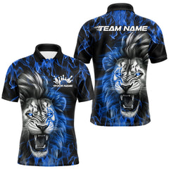 Maxcorners Custom Blue Flame Lion Bowling Polo Team Shirts For Men, Lion Bowling League Shirt LM0210