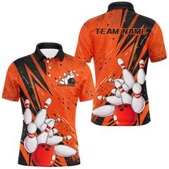 Maxcorners Custom Orange Bowling Polo Shirts For Men Bowling Team Jerseys Bowling League Shirts