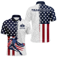 Maxcorners Custom American Flag Pickleball Polo Shirts For Men, Patriotic Pickleball League Shirt