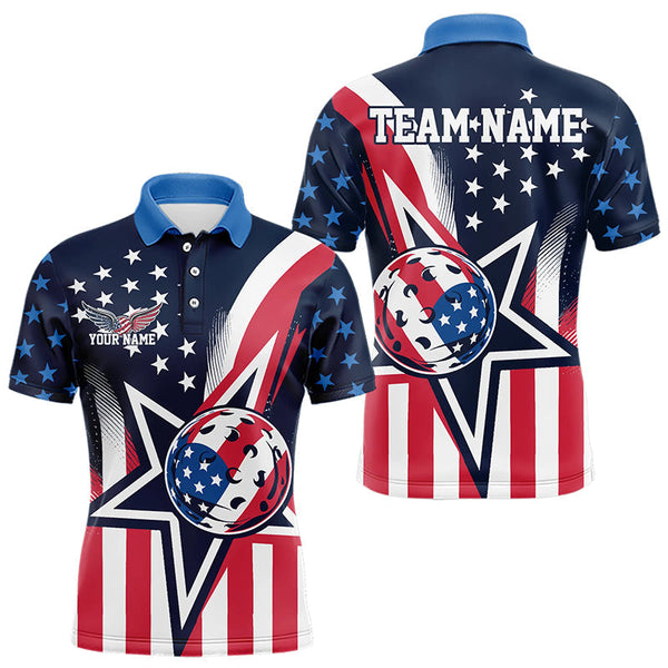 Maxcorners Custom US Star Pickleball Polo Shirts For Men, America Flag Patriotic Pickleball Team Jerseys