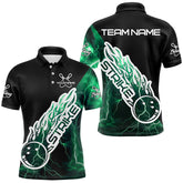 Maxcorners Custom Black And Green Thunder Lightning Strike Bowling Polo Shirts For Men Team Shirt