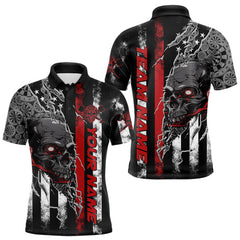 Maxcorners Custom Red Line American Flag Patriotic Skull Dart Men Polo Shirts, Halloween Dart Outfit TU1208