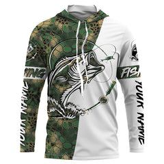 Maxcorners Largemouth Bass Fishing Custom Long Sleeve Shirts, Bass Tournament Fishing Jerseys | Green Camo LM0201