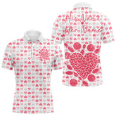 Maxcorners Custom White And Pink Heart Theme Valentine Bowling Polo Shirts For Men And Women Couple Outfit