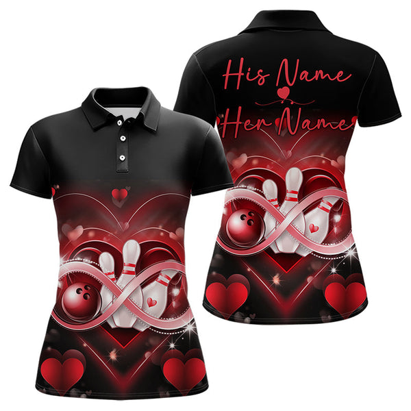 Maxcorners Custom Valentines Day Bowling Polo Shirts For Men And Women Infinity Love Bowling Couple Shirt