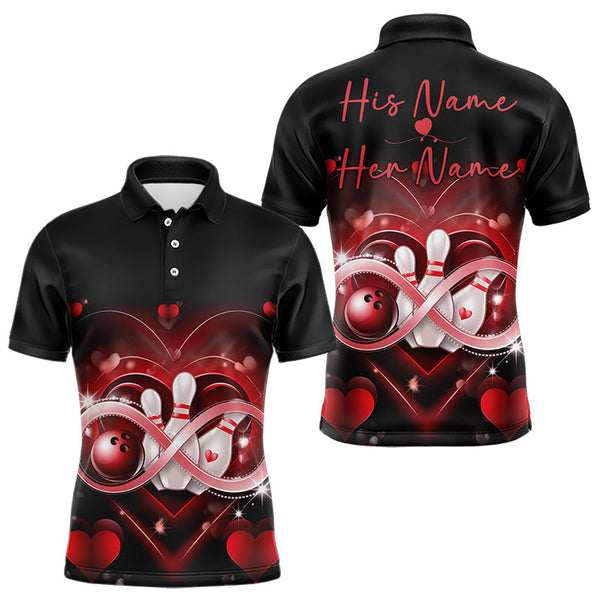 Maxcorners Custom Valentines Day Bowling Polo Shirts For Men And Women Infinity Love Bowling Couple Shirt