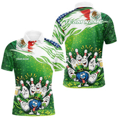 Maxcorners Custom Funny St Patricks Day Bowling Team Shirt, Mexican American Flag Shamrock Theme Bowling Jerseys LM1501