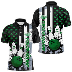 Maxcorners Custom Saint Patricks Bowling Polo Shirts For Men, Shamrock Flag Us Bowling Team Shirt