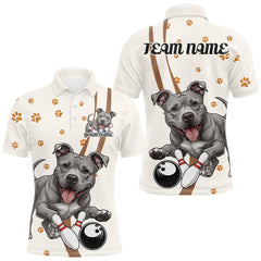 Maxcorners Custom Funny Pitbull Dog Bowling Men Polo Shirts, Dog Paw Print Bowler Outfit