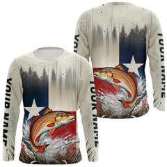 Maxcorners Custom Texas Flag Redfish Puppy Drum Long Sleeve Tournament Fishing Shirt LM0607