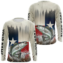 Maxcorners Custom Texas Flag Spekcled Trout Long Sleeve Tournament Fishing Shirt LM0607
