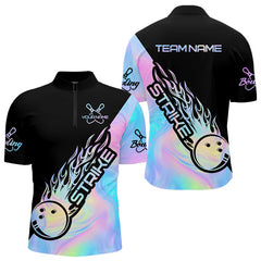 Maxcorners Custom Hologram Flame Strike 2 Bowling Polo Shirts For Men, Bowling Team Bowler Outfit MT1309