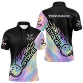 Maxcorners Custom Hologram Flame Strike 3 Bowling Polo Shirts For Men, Bowling Team Bowler Outfit MT1309