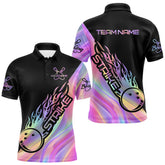 Maxcorners Custom Hologram Flame Strike 4 Bowling Polo Shirts For Men, Bowling Team Bowler Outfit MT1309