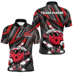 Maxcorners Black And Red Funny Custom Bowling Jerseys, Cool Bowling Polo Shirts For Men LM2206