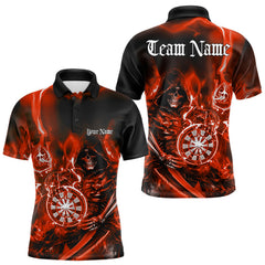 Maxcorners Custom Black And Red Flame Grim Reaper Dart Team Men Polo Shirts, Halloween Dart Otufit LM1610