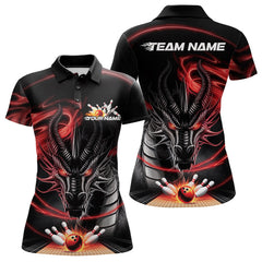 Maxcorners Custom Black And Red Flame Dragon Bowling Team Men Polo Shirts, Bowling League Shirt LM193