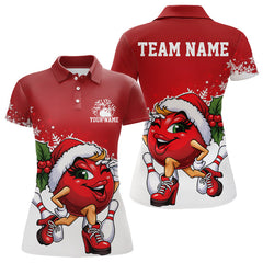 Maxcorners Custom Cute Funny Ladies Ver 2 Christmas Bowling Polo Shirts, Women Team Xmas Bowling Outfit MT1511
