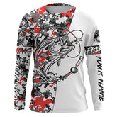 Maxcorners Custom Largemouth Bass Long Sleeve Tournament Fishing Shirts, Bass Fishing Jerseys | Gray Red Camo LM0201