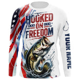 Maxcorners American Flag Bass Fishing Custom Long Sleeve Fishing Shirts, Patriotic Bass Fishing Jerseys LM0501