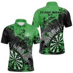 Maxcorners Custom Black And Green Splatter Dart Men Polo Shirt, Grunge Style Dart Team Jerseys LM1610
