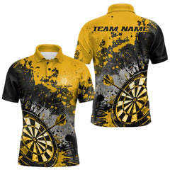 Maxcorners Custom Black And Yellow Splatter Dart Men Polo Shirt, Grunge Style Dart Team Jerseys LM1610