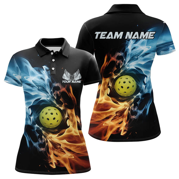 Maxcorners Water And Fire Custom Pickleball Polo Shirts For Men, Pickleball Team Pickleball Jerseys