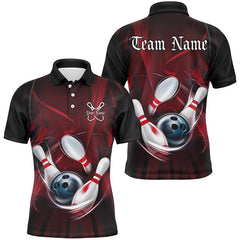 Maxcorners Black And Red Bowling Jersey Customized Name, Team Name 3D Polo Shirt