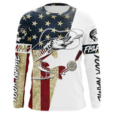 Maxcorners Custom American Flag Musky Tattoo Grass Camo Long Sleeve Fishing Shirts, Patriotic Muskie Shirt LM0501