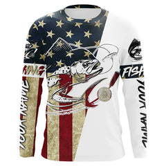 Maxcorners Custom American Flag Mahi Mahi Tattoo Camo Long Sleeve Fishing Shirts, Patriotic Mahimahi Shirt LM0501
